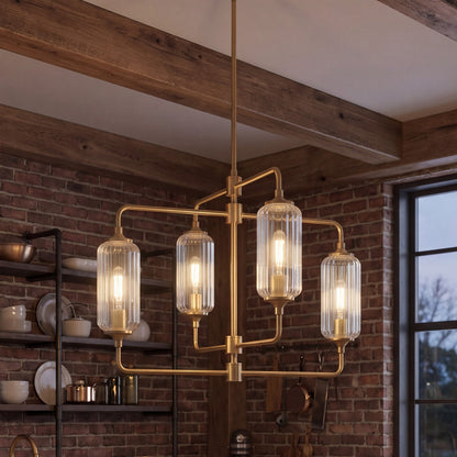 Savoy Essentials Holton 4Lt 20" Chandelier, Brass/Clear Ribbed