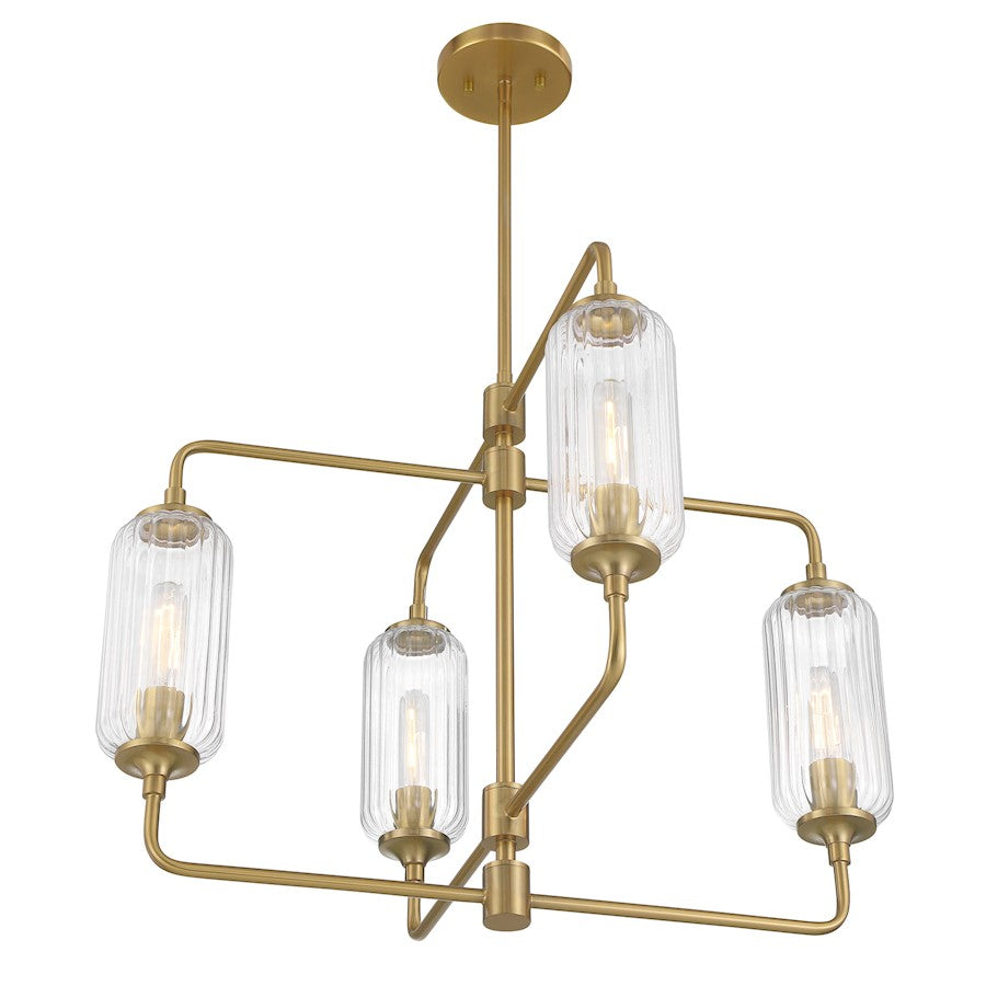 Savoy Essentials Holton 4Lt 20" Chandelier, Brass/Clear Ribbed