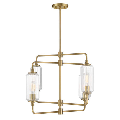 Savoy Essentials Holton 4Lt 20" Chandelier, Brass/Clear Ribbed