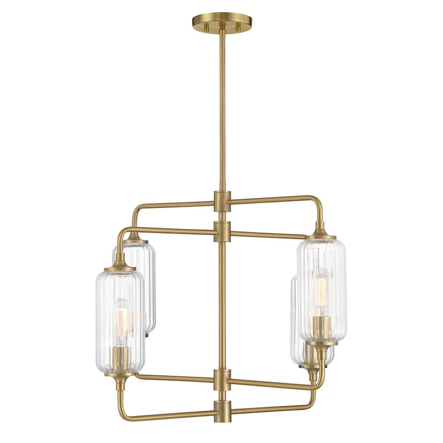 Savoy Essentials Holton 4Lt 20" Chandelier, Brass/Clear Ribbed