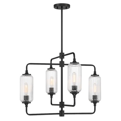 Savoy Essentials Holton 4Lt 20" Chandelier, Black/Clear Ribbed - 1-3025-4-89