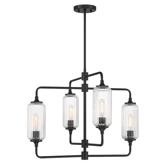 Savoy Essentials Holton 4Lt 20" Chandelier, Black/Clear Ribbed