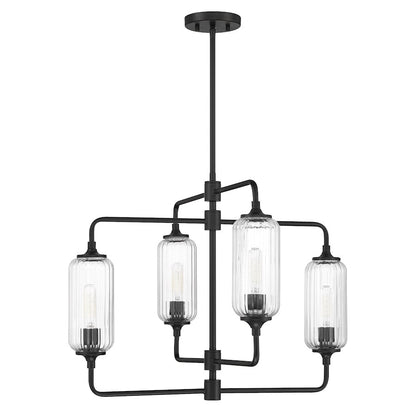 Savoy Essentials Holton 4Lt 20" Chandelier, Black/Clear Ribbed