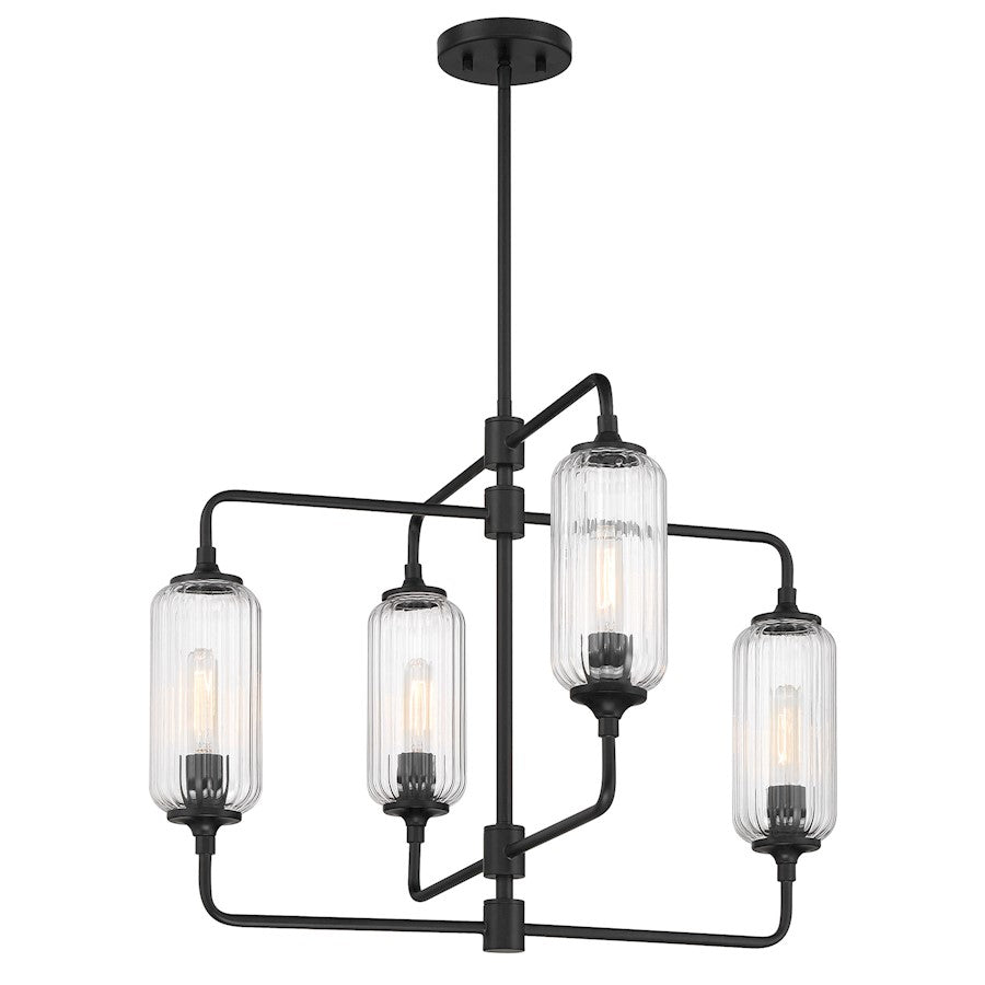 Savoy Essentials Holton 4Lt 20" Chandelier, Black/Clear Ribbed