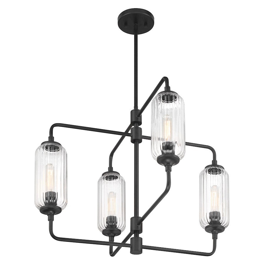 Savoy Essentials Holton 4Lt 20" Chandelier, Black/Clear Ribbed