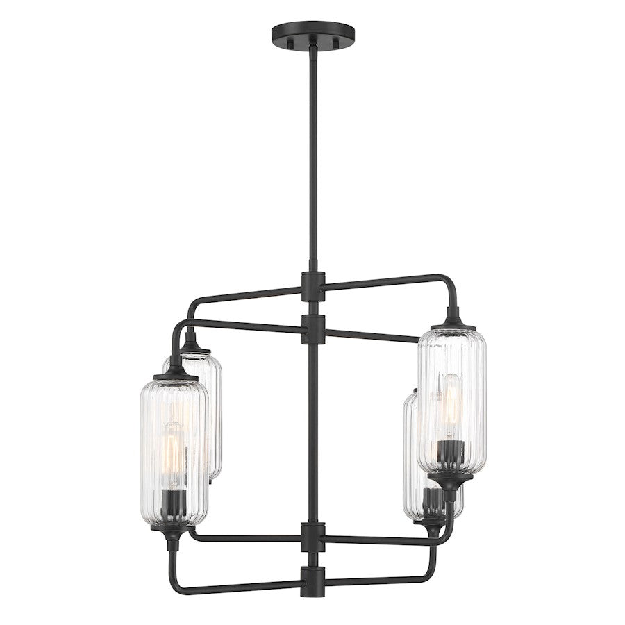 Savoy Essentials Holton 4Lt 20" Chandelier, Black/Clear Ribbed