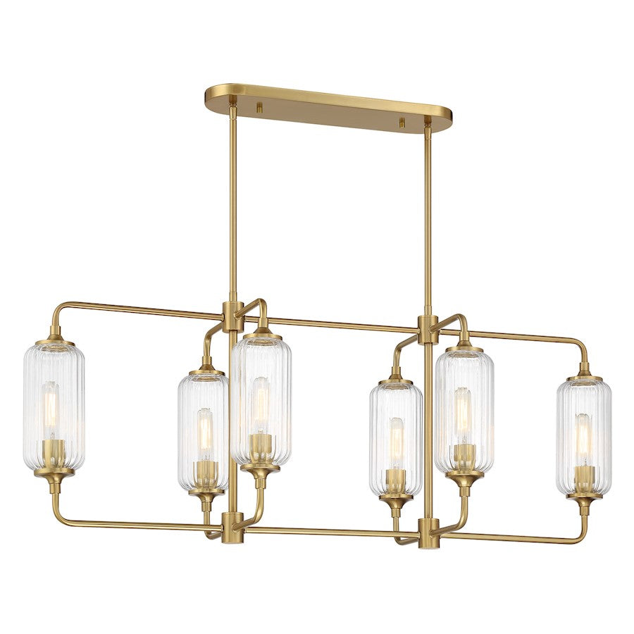 Savoy Essentials Holton 6Lt Linear Chandelier, Brass/Clear Ribbed - 1-3026-6-322