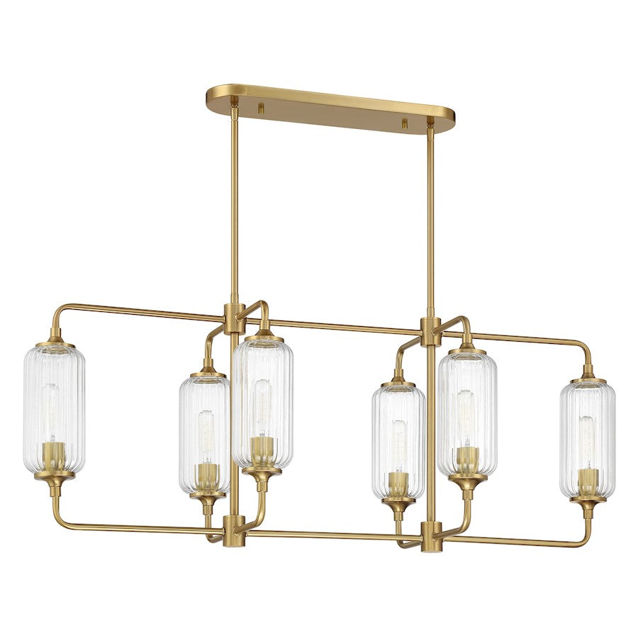 Savoy Essentials Holton 6Lt Linear Chandelier, Brass/Clear Ribbed