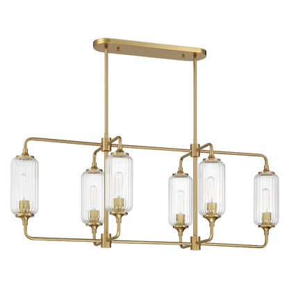 Savoy Essentials Holton 6Lt Linear Chandelier, Brass/Clear Ribbed
