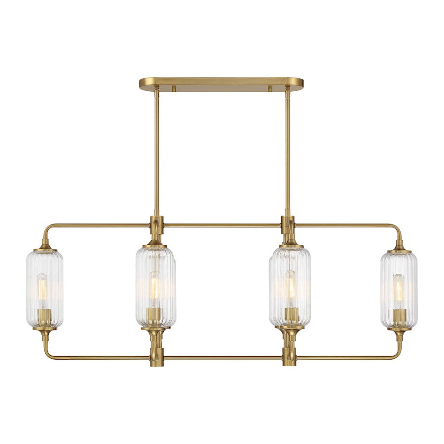 Savoy Essentials Holton 6Lt Linear Chandelier, Brass/Clear Ribbed