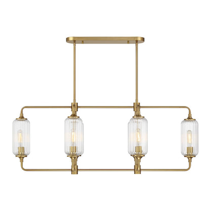Savoy Essentials Holton 6Lt Linear Chandelier, Brass/Clear Ribbed