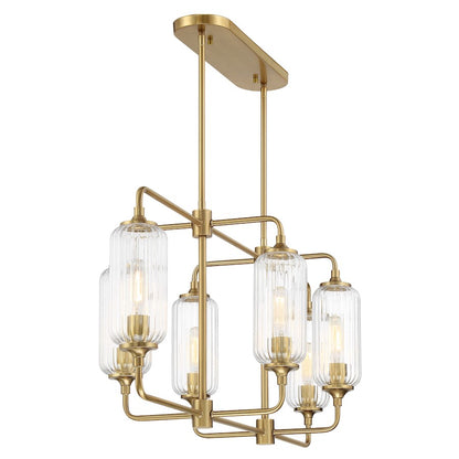 Savoy Essentials Holton 6Lt Linear Chandelier, Brass/Clear Ribbed