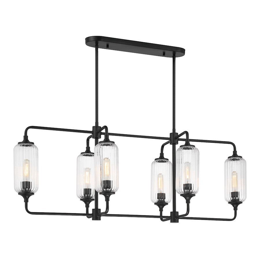 Savoy Essentials Holton 6Lt Linear Chandelier, Black/Clear Ribbed - 1-3026-6-89