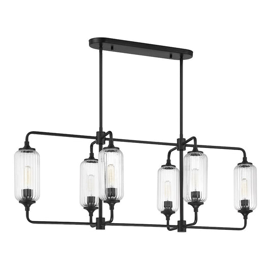 Savoy Essentials Holton 6Lt Linear Chandelier, Black/Clear Ribbed