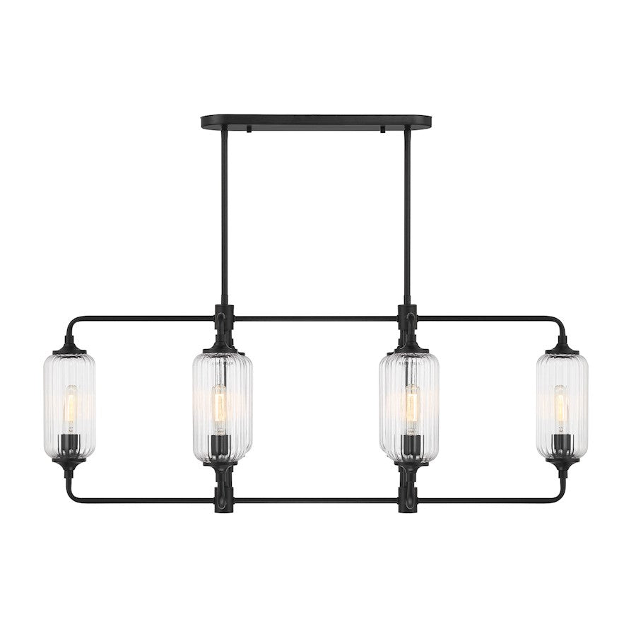 Savoy Essentials Holton 6Lt Linear Chandelier, Black/Clear Ribbed