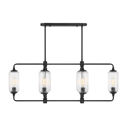 Savoy Essentials Holton 6Lt Linear Chandelier, Black/Clear Ribbed