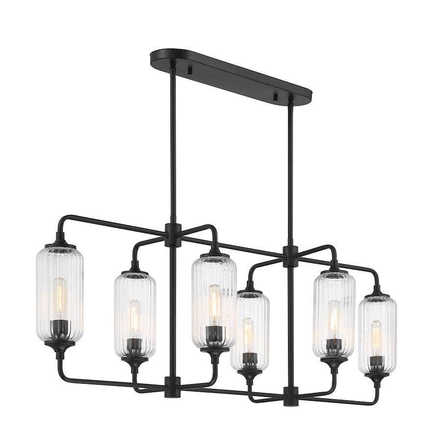 Savoy Essentials Holton 6Lt Linear Chandelier, Black/Clear Ribbed