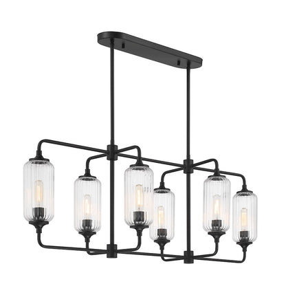 Savoy Essentials Holton 6Lt Linear Chandelier, Black/Clear Ribbed