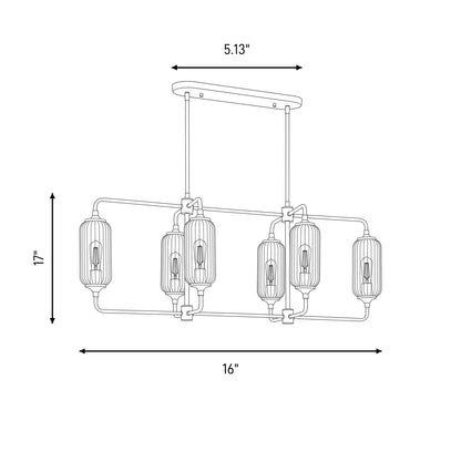 Savoy Essentials Holton 6Lt Linear Chandelier, Black/Clear Ribbed