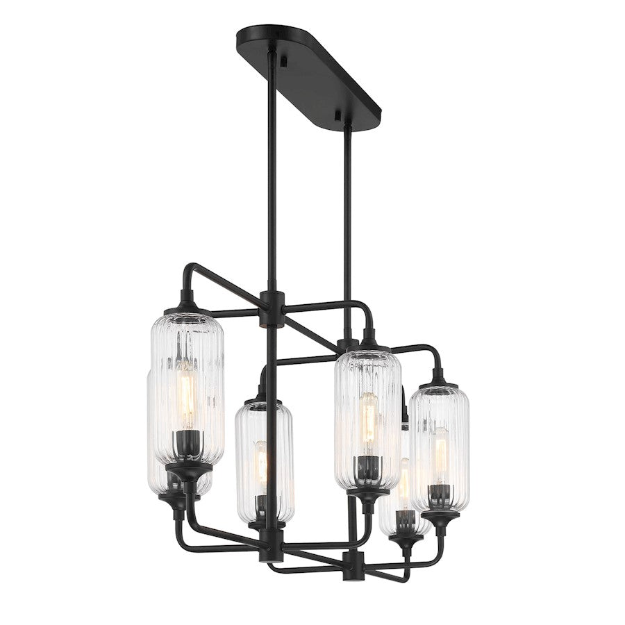 Savoy Essentials Holton 6Lt Linear Chandelier, Black/Clear Ribbed