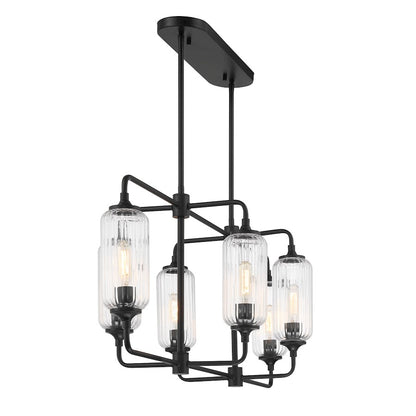 Savoy Essentials Holton 6Lt Linear Chandelier, Black/Clear Ribbed