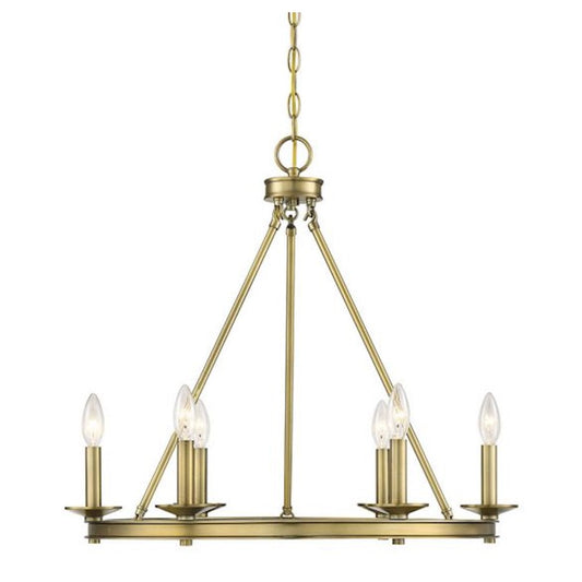 6 Light Chandelier, Warm Brass