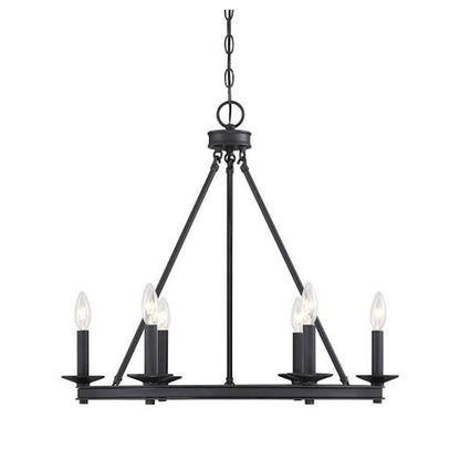 6 Light Chandelier, Matte Black