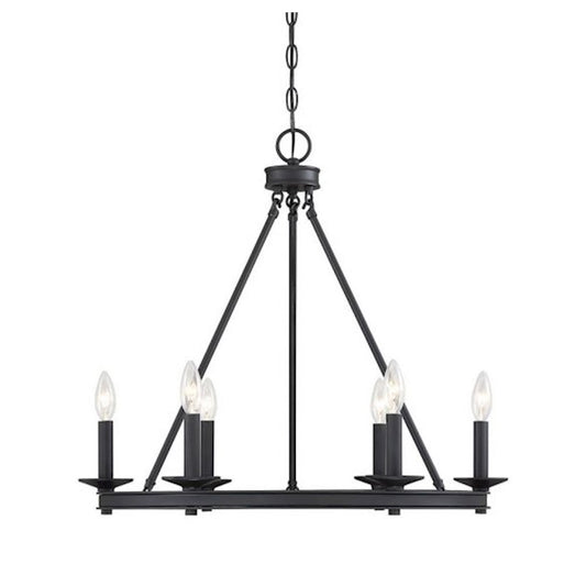6 Light Chandelier, Matte Black