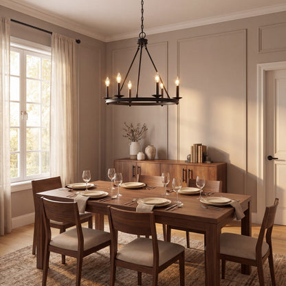 6 Light Chandelier, Matte Black