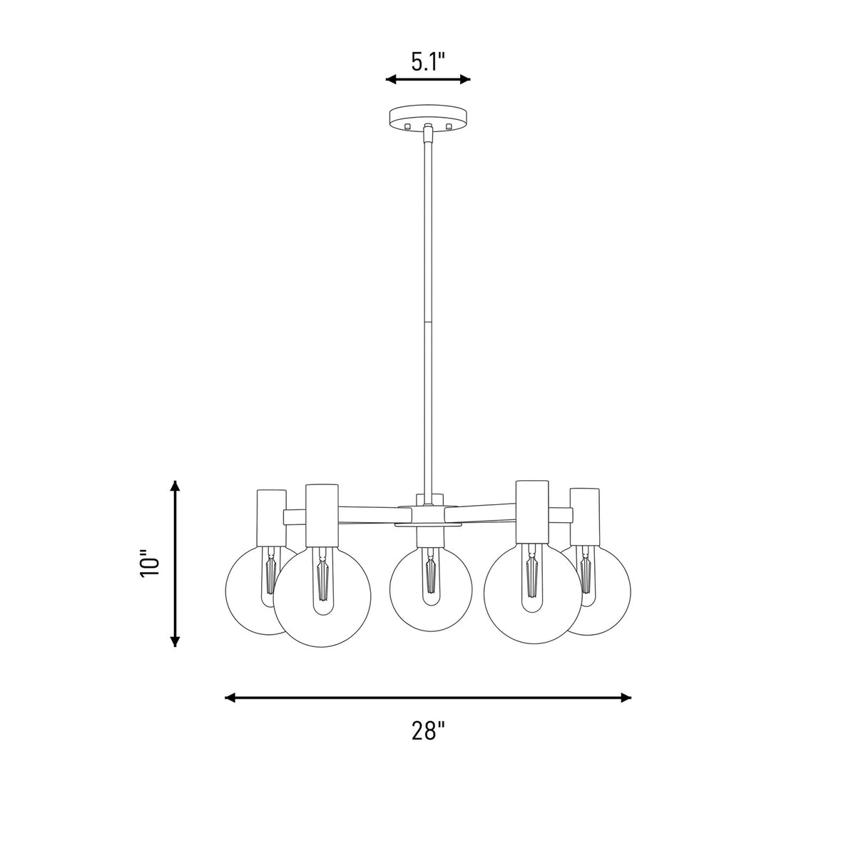 5-Light Chandelier, Warm Brass