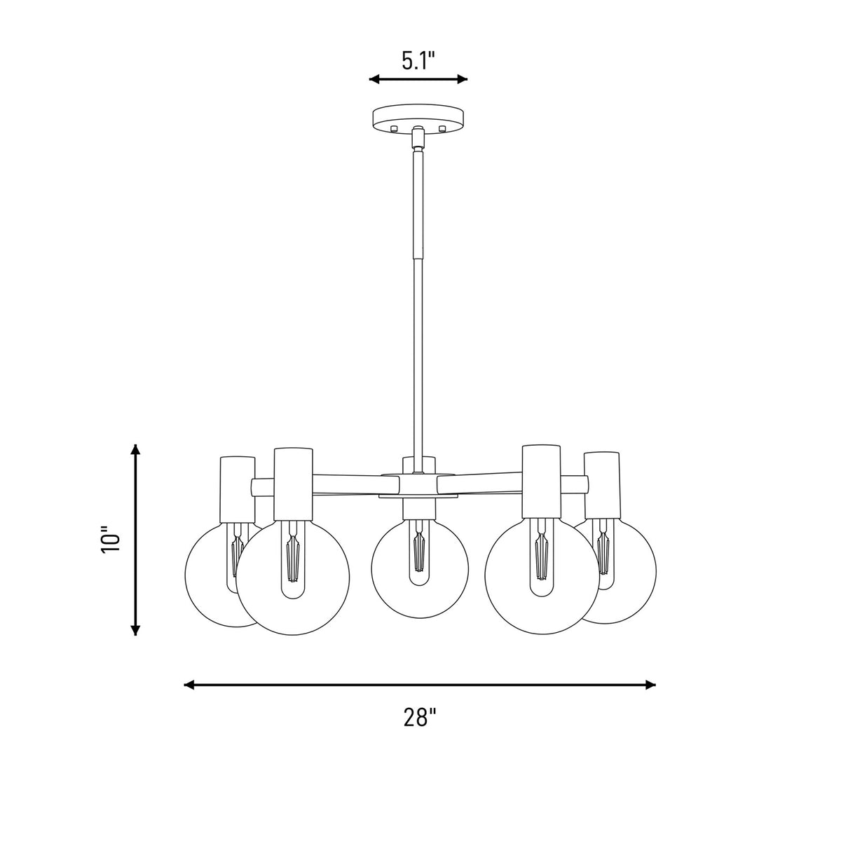 5-Light Chandelier, Matte Black