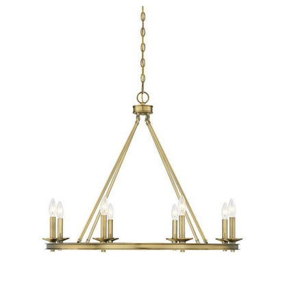 8 Light Chandelier, Warm Brass