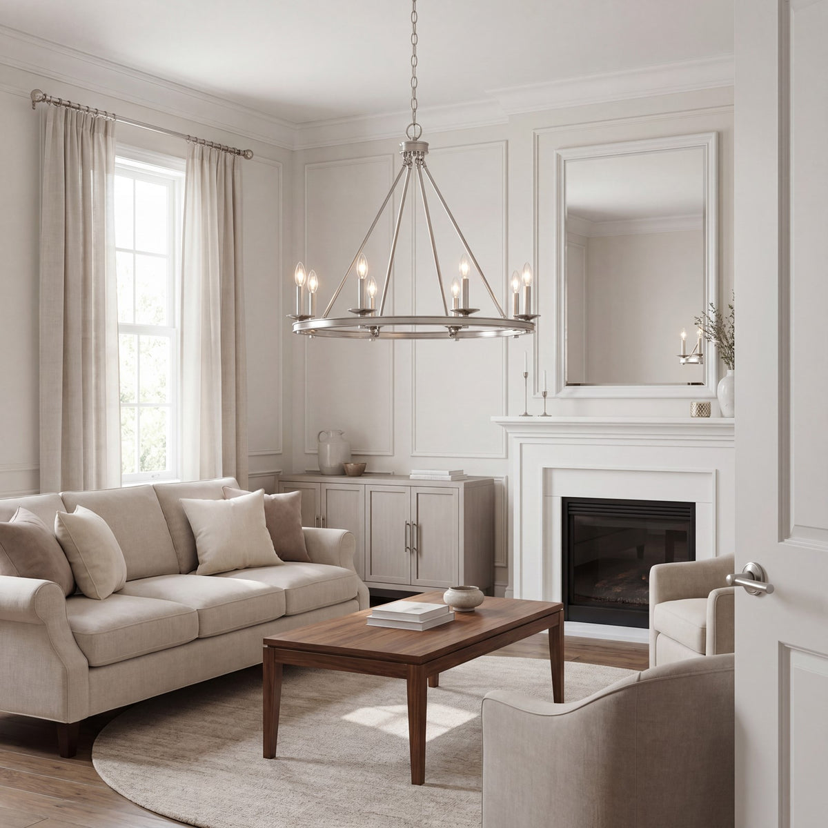 8 Light Chandelier, Satin Nickel