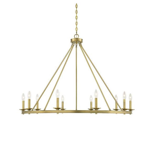10 Light Chandelier, Warm Brass
