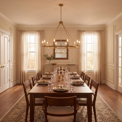 10 Light Chandelier, Warm Brass