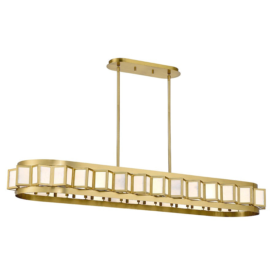 8 Light Linear Chandelier, Warm Brass