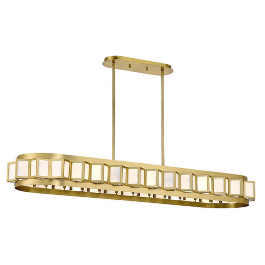 8 Light Linear Chandelier, Warm Brass
