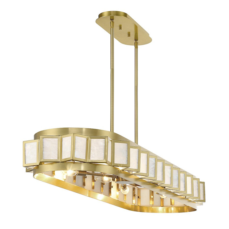 8 Light Linear Chandelier, Warm Brass