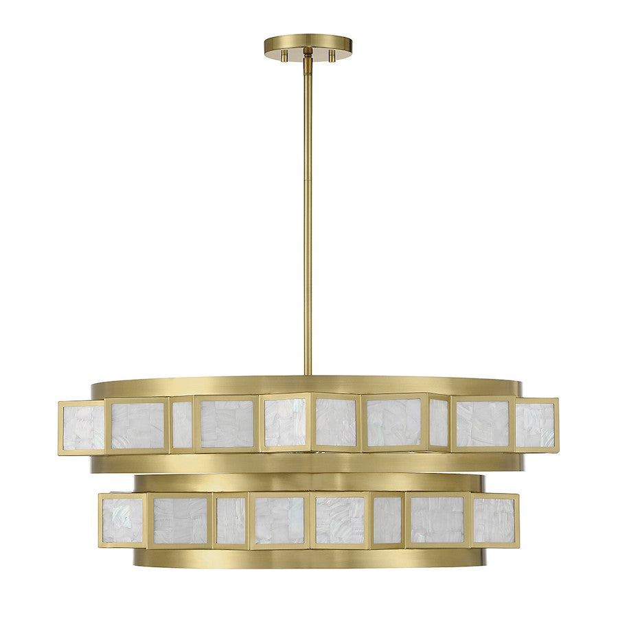 6 Light Chandelier, Warm Brass