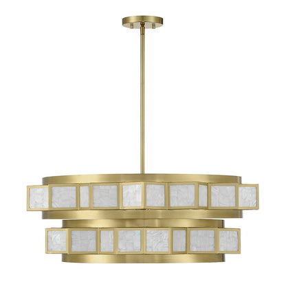 6 Light Chandelier, Warm Brass