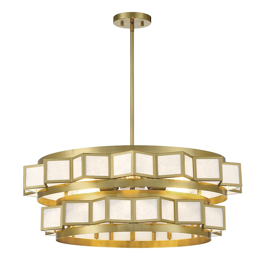 6 Light Chandelier, Warm Brass