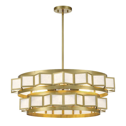 6 Light Chandelier, Warm Brass