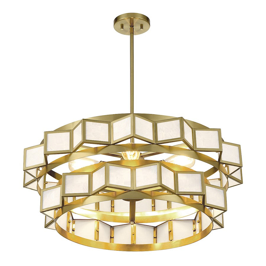 6 Light Chandelier, Warm Brass