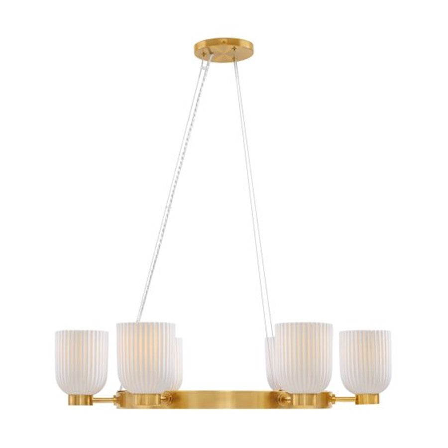 6 Light Chandelier, Warm Brass