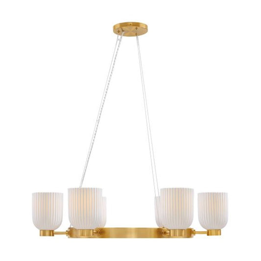 6 Light Chandelier, Warm Brass