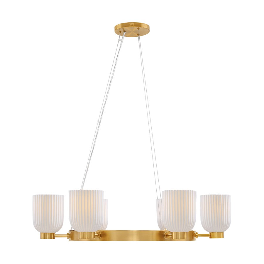 6 Light Chandelier, Warm Brass