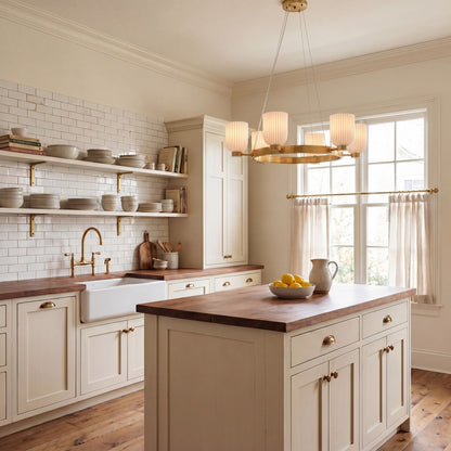 6 Light Chandelier, Warm Brass
