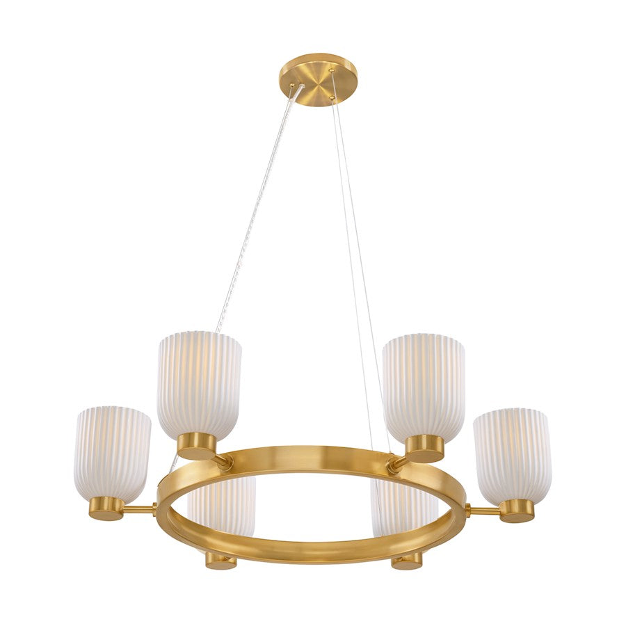 6 Light Chandelier, Warm Brass