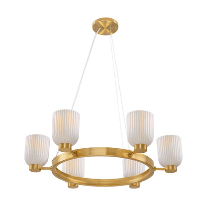 6 Light Chandelier, Warm Brass