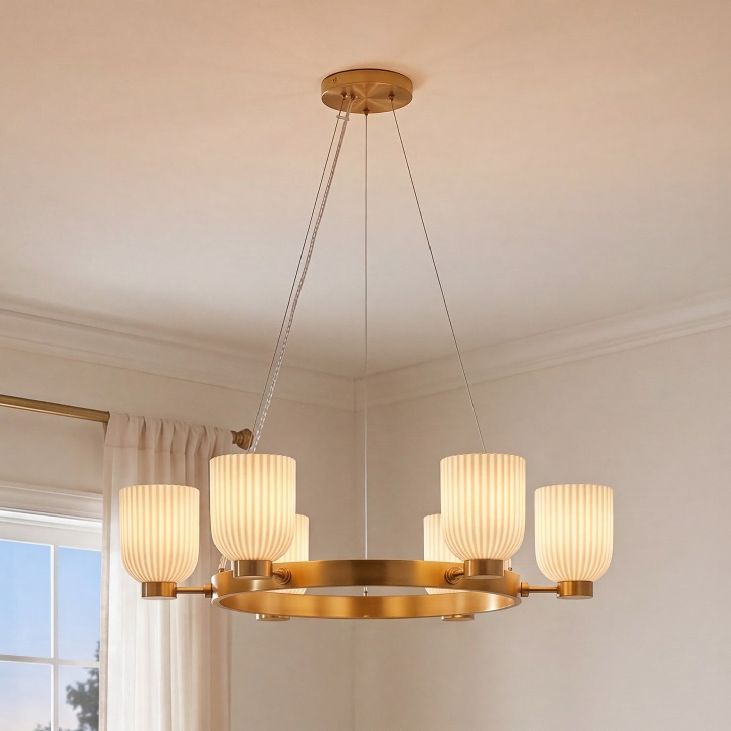 6 Light Chandelier, Warm Brass